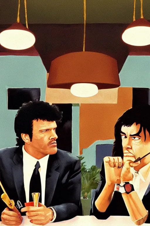 Image similar to pulp fiction painted by wes anderson