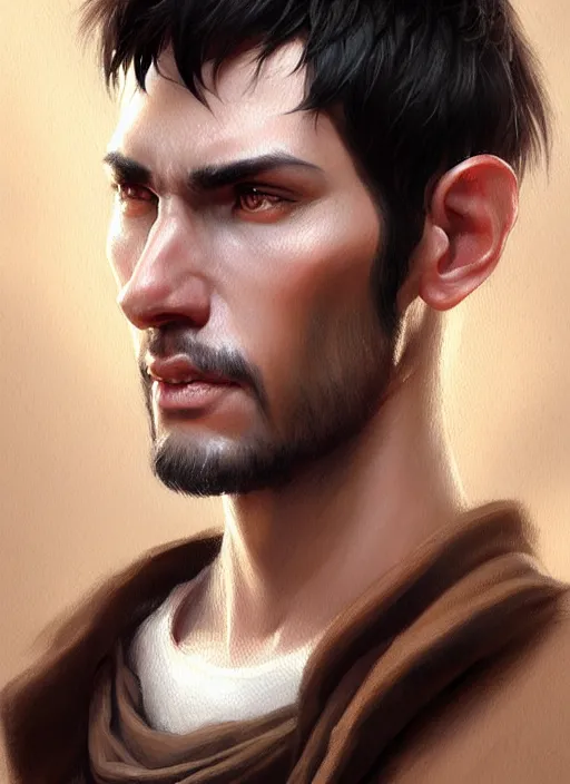 Image similar to a _ fantasy _ style _ portrait _ painting _ of light brown argentinian male short black hair defined very chiseled facial features long face big ears, rpg dnd oil _ painting _ unreal _ 5 _ daz. _ rpg _ portrait _ extremely _ detailed _ artgerm _ greg _ rutkowski _ greg
