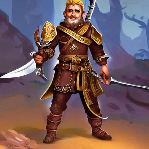 Image similar to swashbuckling gnome paladin, character art, concept art