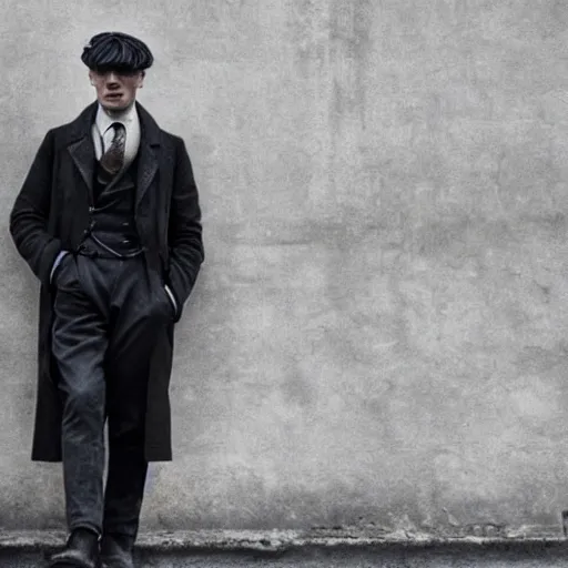 Prompt: thomas shelby leaning on a wall, cinematic
