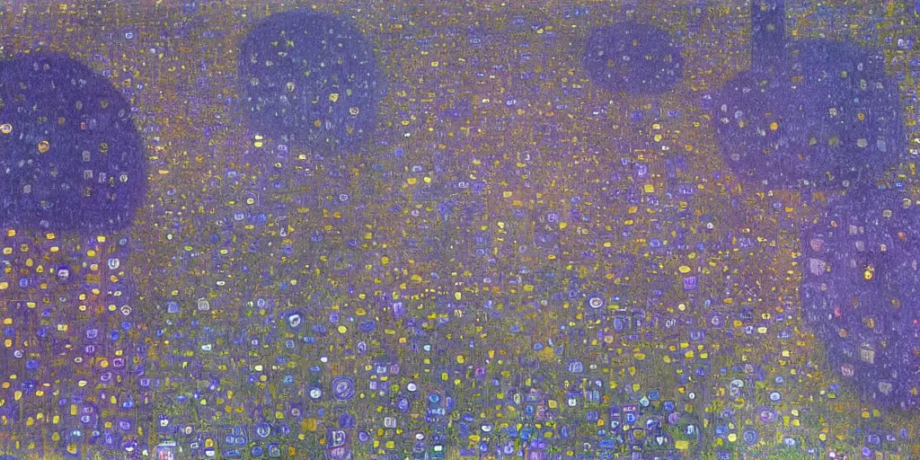 Image similar to autumn city in blue and purple colors epic by gustav klimt