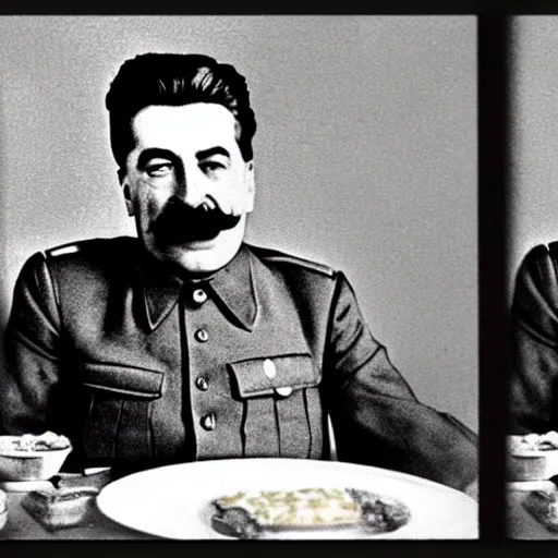 Prompt: stalin eats a hamburger at mcdonald's, photo in color