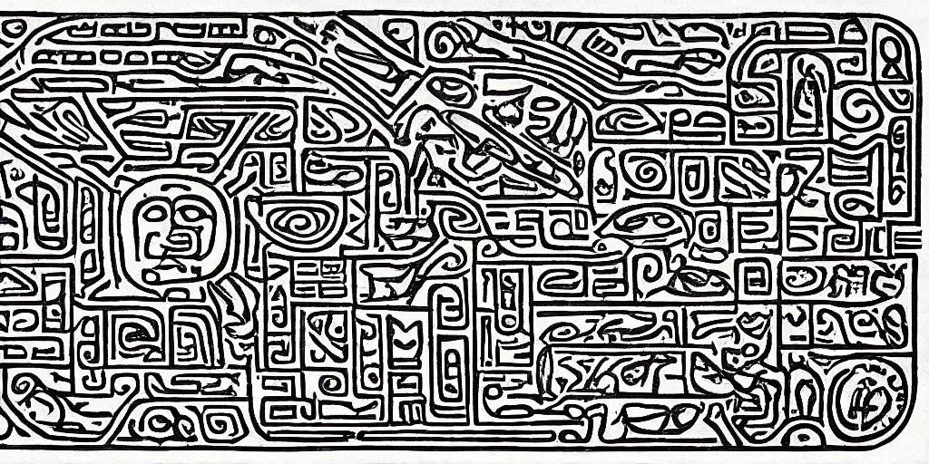 Image similar to mayan hieroglyph blueprints to a spaceship