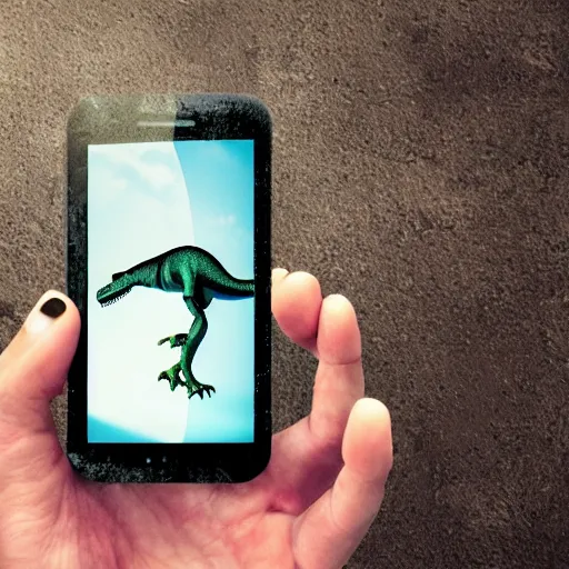 Prompt: photography, 3 d render, cellphone mixed with dinosaur, water,