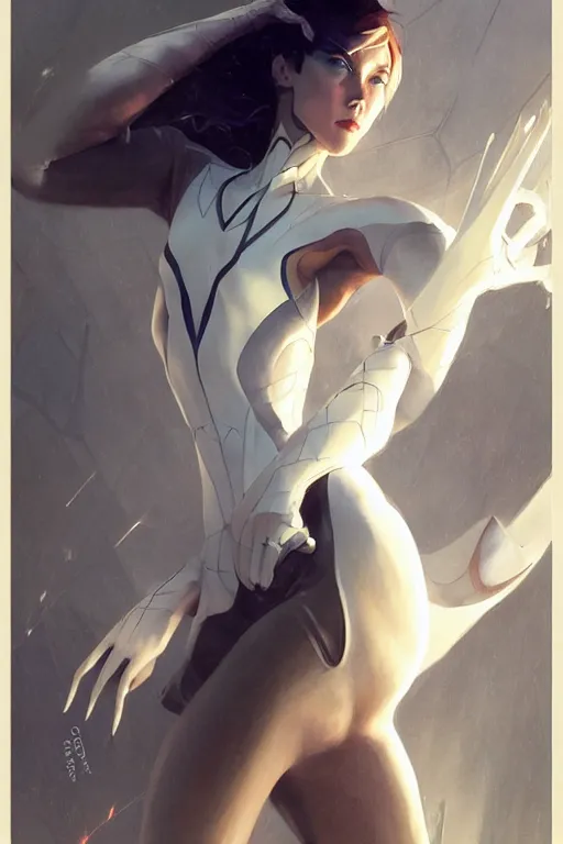 Image similar to elegant spider gwen aeon flux profile picture by greg rutkowski, dynamic pose, intricate, futuristic, fantasy, elegant, by stanley artgerm lau, greg rutkowski, thomas kindkade, alphonse mucha, loish, thierry mugler, norman rockwell,