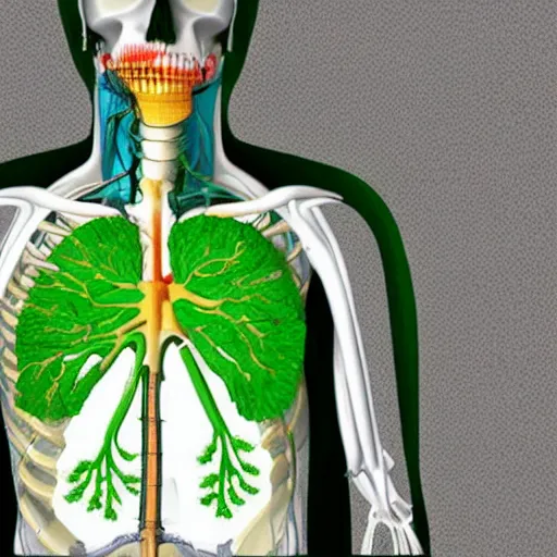 Prompt: green lungs breathing fresh air in anatomical style