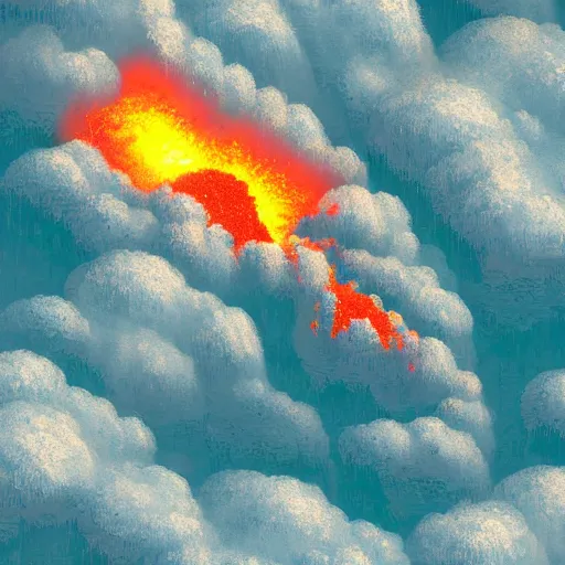 Prompt: lava raining down from sky onto ocean, beautiful detailed pixel art, intricate details, beautiful, dithered gradients, volumetric lighting, cgsociety, artstation, smooth, sharp focus, 2 d illustration, old school computer game graphics, crpg, d & d, pixel art