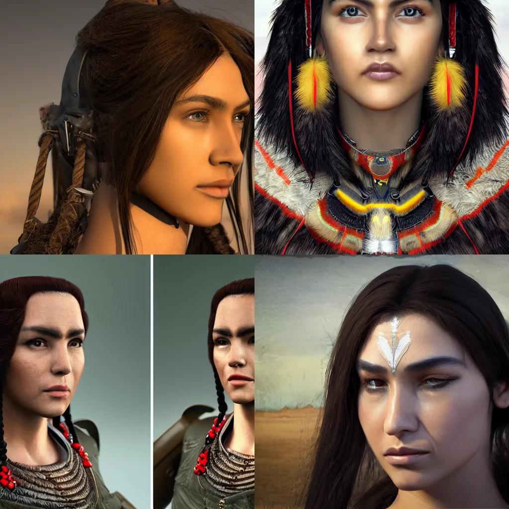 Prompt: Comanche hunter Naru, beautiful female face, ultra realistic, 8k, portrait