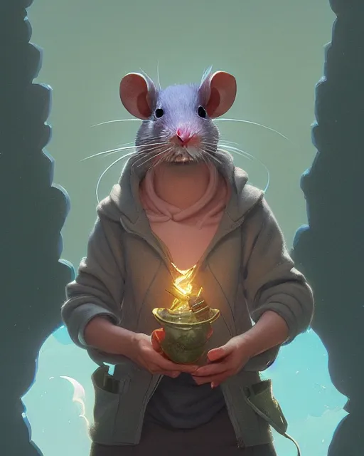 Prompt: highly detailed vfx portrait of a cute little rat casting light magic, unreal engine, greg rutkowski, loish, rhads, beeple, makoto shinkai and lois van baarle, ilya kuvshinov, rossdraws, tom bagshaw, alphonse mucha, global illumination, detailed and intricate environment