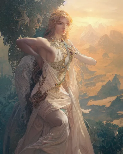 Image similar to portrait of a transcendental creature, d & d, fantasy, intricate, elegant, highly detailed, digital painting, artstation, concept art, smooth, sharp focus, illustration, art by artgerm and greg rutkowski and alphonse mucha