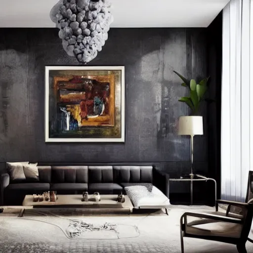 Image similar to mockup photo of luxury contemporary interior with large contemporary paintings for rich collectors, trending on pinterest, sharp hdr cinematic lighting 8 k