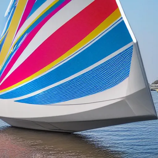 Prompt: futuristic and huge sail yacht painted with patterns inspired by felipe pantone