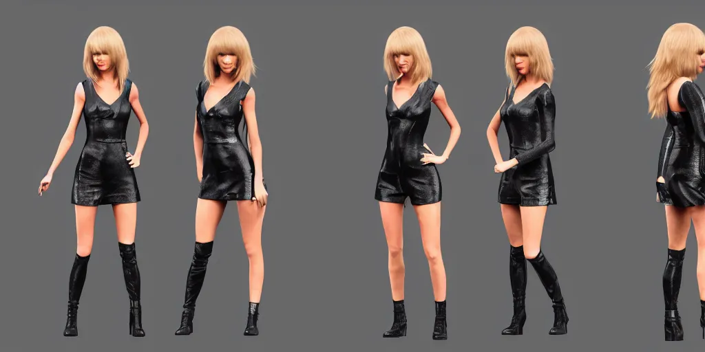 Image similar to character sheet of Taylor swift as a member of KDA, 3d render, octane render, 4K, volumetric, trending on art station