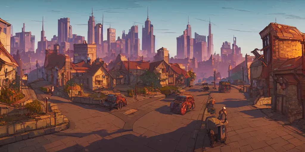 Prompt: middle ages city landscape, gta v art, borderlands style, celshading, trending on artstation, by rhads, andreas rocha, rossdraws, makoto shinkai, laurie greasley, lois van baarle, ilya kuvshinov and greg rutkowski