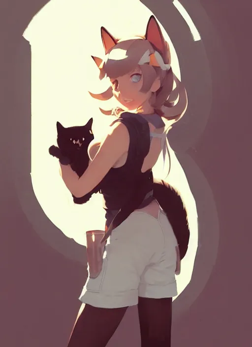 Image similar to portrait of cute catgirl with cat ears, by atey ghailan, by greg rutkowski, by greg tocchini, by james gilleard, by joe gb fenton, by in kaethe butcher, dynamic lighting, gradient light blue, brown, blonde cream and white color in scheme, grunge aesthetic