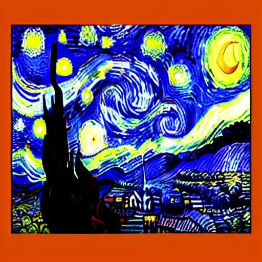 Image similar to Starry night vii poster but the black is white and the dark blue is light, deep detailed