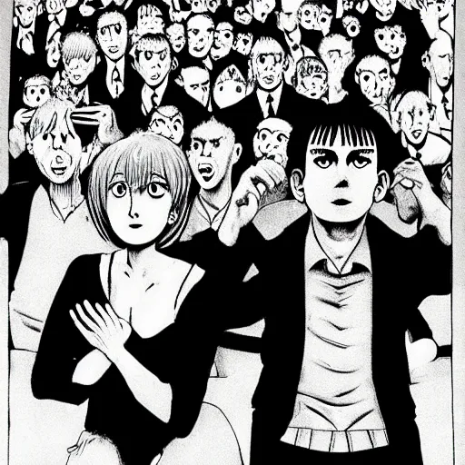 Image similar to drunk english football fans by junji ito