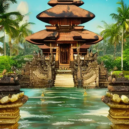 Image similar to A beautiful, perfect, impressive, amazing concept art digital CG painting of a place in Bali, trending on ArtStation, Unreal Engine