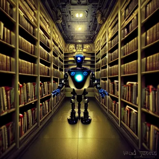 Prompt: A photorealistic miniature 3d render of an evil AI robot in a library made of circuits wide view shot by ellen jewett , tomasz alen kopera and Justin Gerard symmetrical features, ominous, magical realism, texture, intricate, ornate, royally decorated, android format, windows, many doors, roofs, complete house , whirling smoke, embers, red adornments, red torn fabric, radiant colors, fantasy, trending on artstation, volumetric lighting, micro details, 3d sculpture, ray tracing, 8k