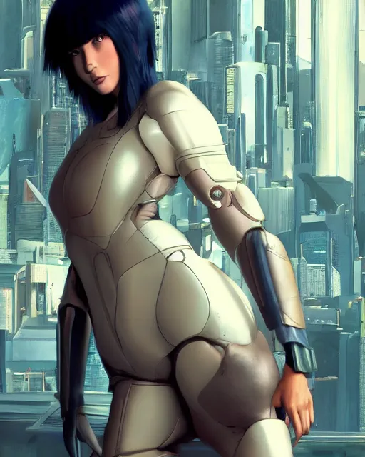 Image similar to weta disney pixar movie still portrait photo of motoko kusanagi ghost in the shell : : as cyborg woman by pixar : : by weta, wlop, ilya kuvshinov, rossdraws, artgerm, marvel, maxim cover, latex, octane render, sweaty, iridescent, bright morning, anime, liosh, mucha : :