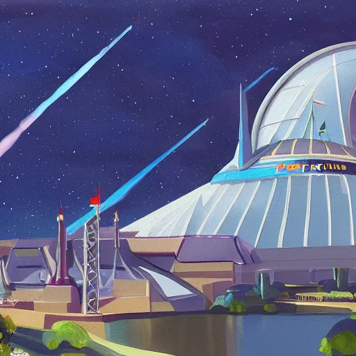 Prompt: painting of space mountain at disney world, orlando, artstation