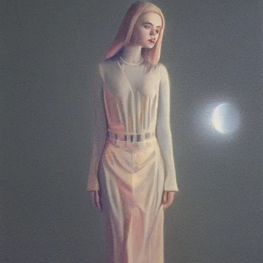 Prompt: a striking hyper real painting of Elle Fanning with cybernetics by Quint Buchholz