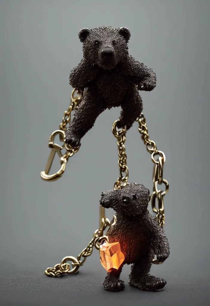 Image similar to a small cute crystal bear keychain by greg rutkowski, sung choi, mitchell mohrhauser, maciej kuciara, johnson ting, maxim verehin, peter konig, 8 k photorealistic, cinematic lighting, hd, high details, dramatic, atmosphereric, trending on artstation