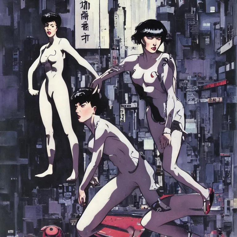 Image similar to scifi Ghost in the Shell by Robert McGinnis, pulp comic style, circa 1958, photorealism