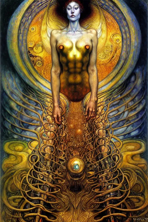 Image similar to Divine Chaos Engine by Karol Bak, Jean Delville, William Blake, Gustav Klimt, and Vincent Van Gogh, symbolist, visionary