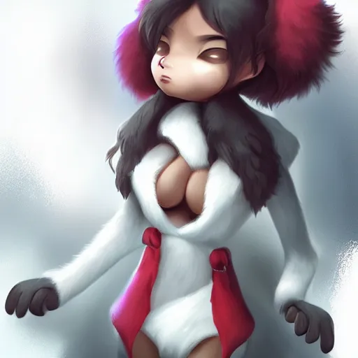 Prompt: cute fluffy anthropomorphic girl with four arms, white fur and dark skin, dramatic lighting, cinematic, artstation