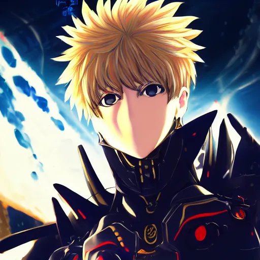 Image similar to portrait of the genos holy arms mode, anime fantasy illustration by tomoyuki yamasaki, kyoto studio, madhouse, ufotable, comixwave films, trending on artstation