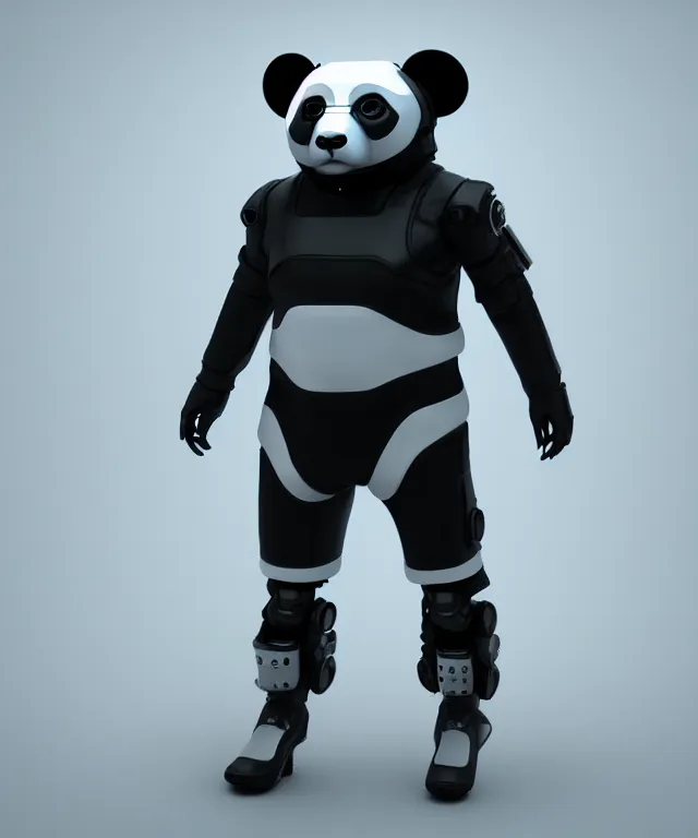 Image similar to futuristic cyberpunk android panda, duo tone, reflective skin, trending on Artstation, smooth render, digital 3d