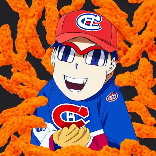 Prompt: anime Portrait of Youppi the Habs Montreal Canadiens Mascot as a very cute powerful and friendly pokemon in a Cheetos Ad, highly detailed anime, high evolution, 1990s, legendary, smooth, sharp focus, dynamic lighting, intricate, trending on ArtStation, cheetos pub, illustration pokemon, art by WLOP