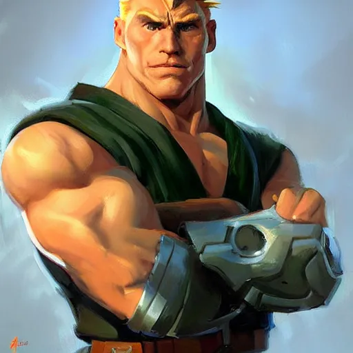 Image similar to greg manchess portrait painting of partially armored guile from street fighter as overwatch character, medium shot, asymmetrical, profile picture, organic painting, sunny day, matte painting, bold shapes, hard edges, street art, trending on artstation, by huang guangjian and gil elvgren and ross tran