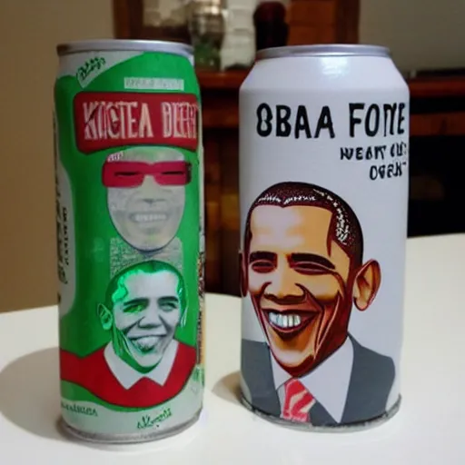 Image similar to obama on coke can, kitchen