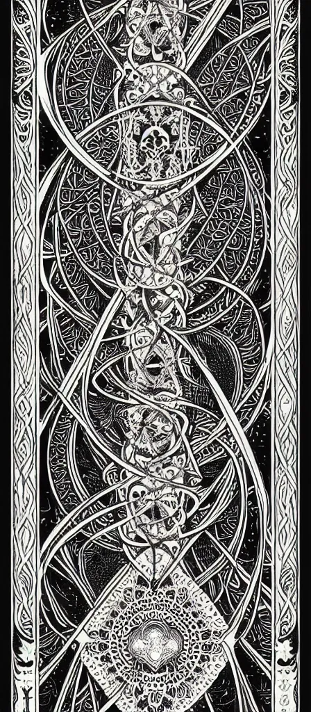 Image similar to a beautiful fractal tarot card featuring bold occult imagery with clean lines. skullpunk. haeckel. detailed adult coloring book