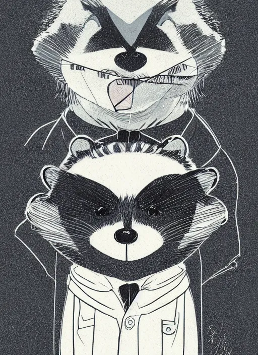 Image similar to an illustration portrait of an anthropomorphic raccoon mob boss, by victo ngai, by stephen gammell, by george ault, in the style of animal crossing, artstation