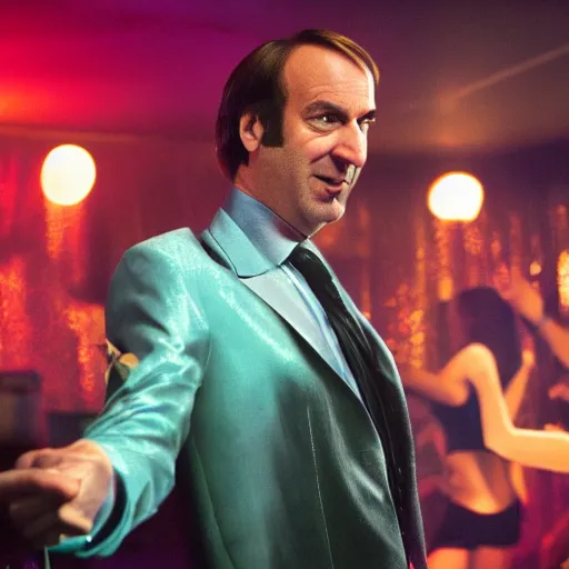 Image similar to close-up photo of Saul Goodman drunk in a disco