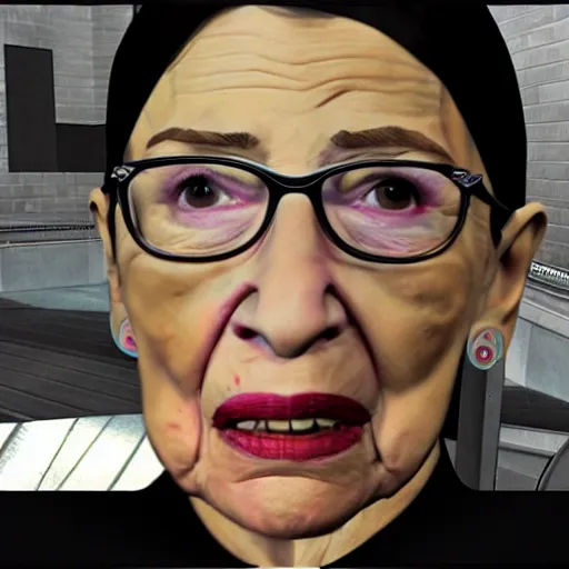 Image similar to ruth bader ginsburg, half life 2, video game screenshot, low poly, nintendo 6 4