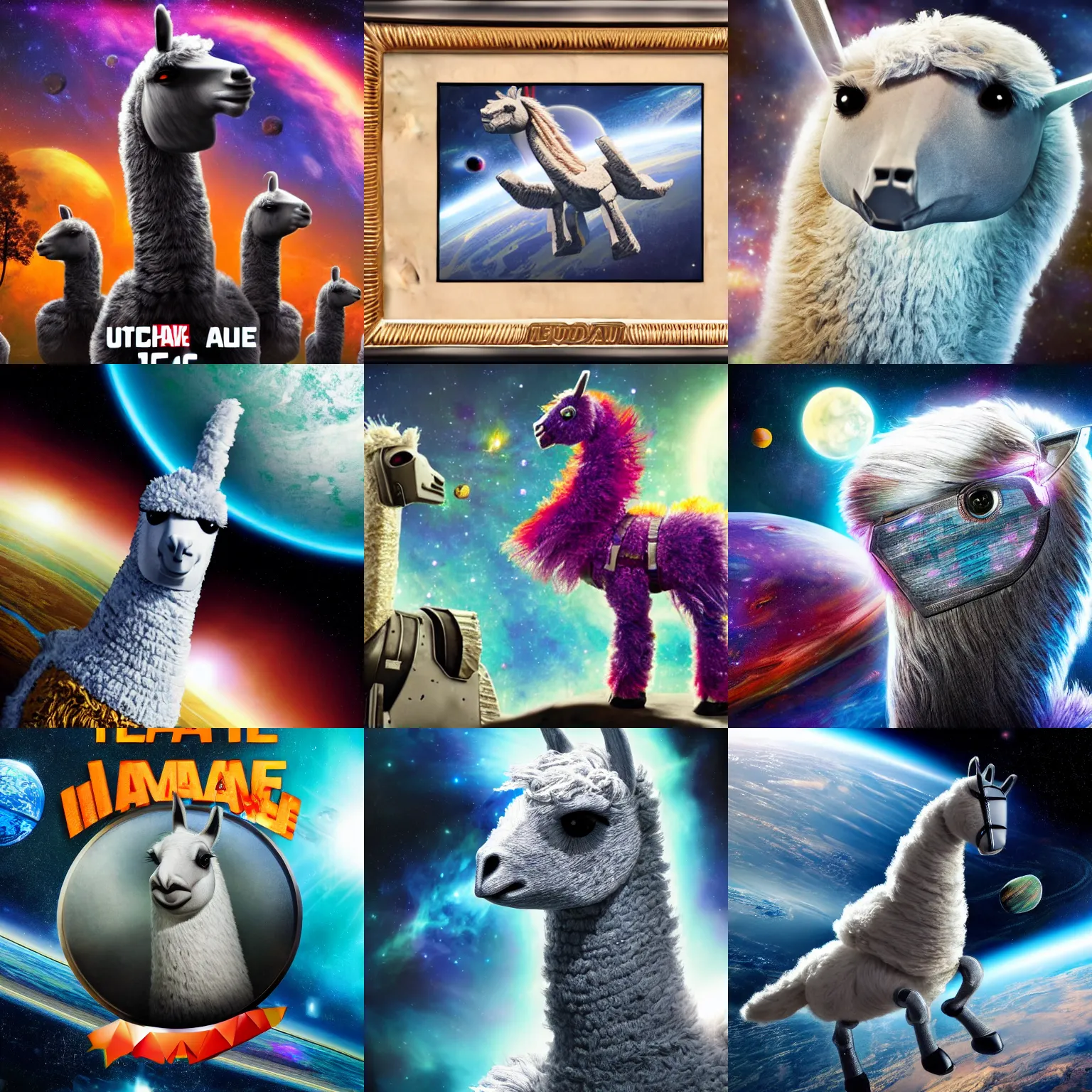 Prompt: photo hd ultrareal 9 k +'very detailed'' insane budget'marvel'maximum detail'trending top - rated masterpiece > space llama in space