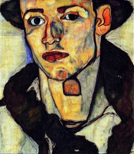 Image similar to portrait of justin timberlake by egon schiele, intense desire, high quality, high detail