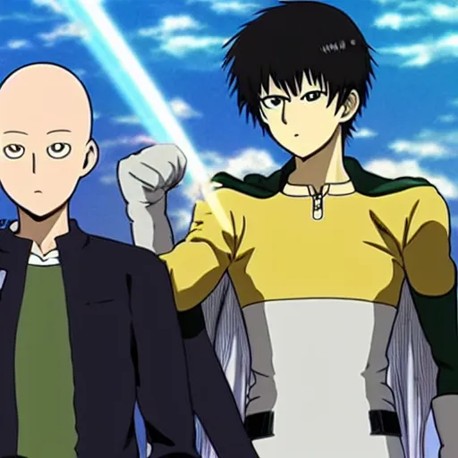 Prompt: makoto shinkai one punch man saitama