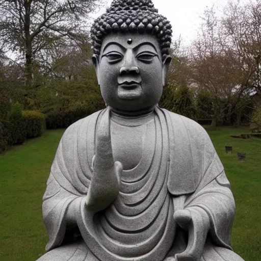 Image similar to dave'chizzy'chisnall in the form of a stone buddhist statue outside a temple