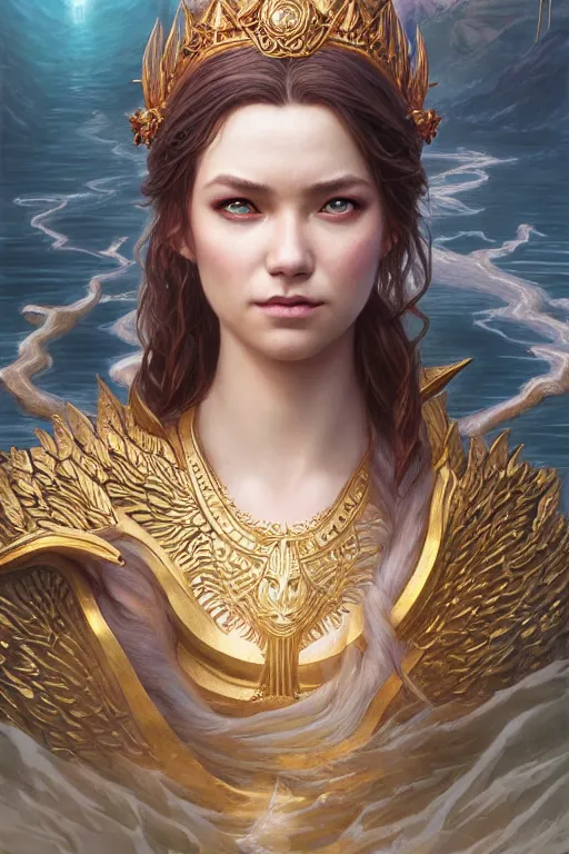 Image similar to goddess of lake, highly detailed, d & d, fantasy, highly detailed, digital painting, trending on artstation, concept art, sharp focus, illustration, art by artgerm and greg rutkowski and fuji choko and viktoria gavrilenko and hoang lap