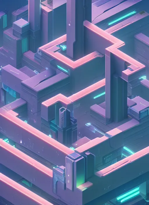 Image similar to a low poly isometric render of a cyberpunk city in the style of monument valley, intricate, elegant, smooth shading, soft lighting, illustration, simple, solid shapes, by magali villeneuve, jeremy lipkin and michael garmash, rob rey and kentaro miura style, octane render, zaha hadid