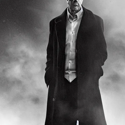 Image similar to ! dream arsene wenger as a 1 9 4 0 s gangster, noir, fog, serious, extreme detail, realistic, rain, atmospheric, long coat, movie still, studio light, dramatic 4 k