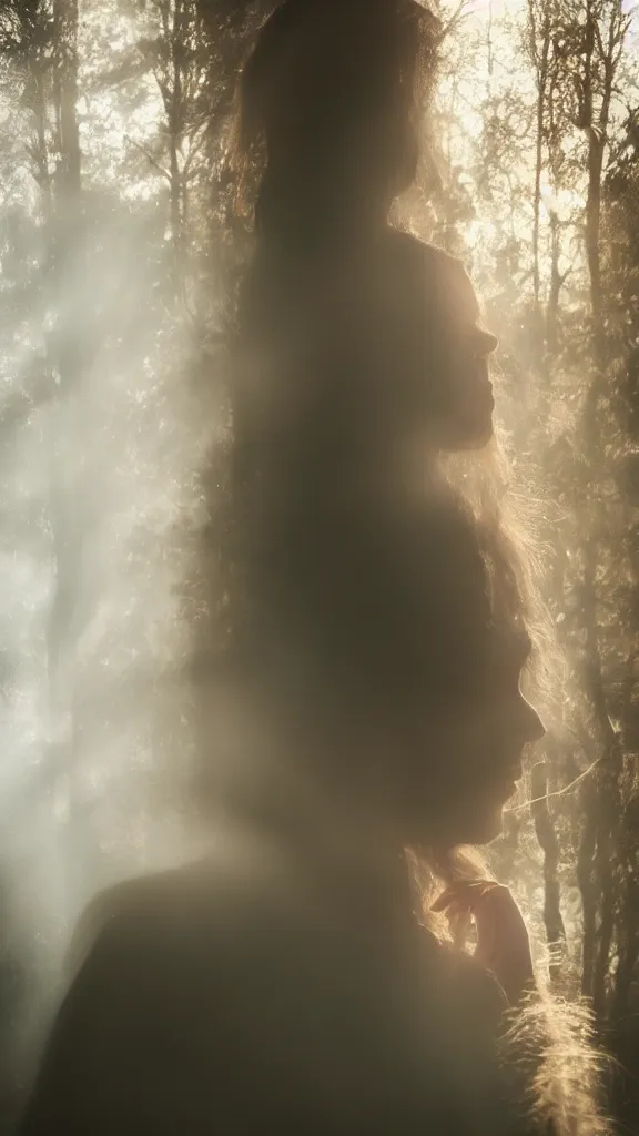 Image similar to very very beautiful photograph of emily skinner looking like annie leonhart standing next to a window god rays shining on her from the sunlight, volumetric fog, smoke, depth of field, beautiful composition, featured on artstation and instagram