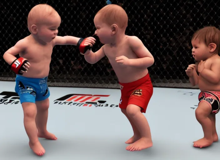 Image similar to babies fighting in the ufc, 4 k, photorealistic