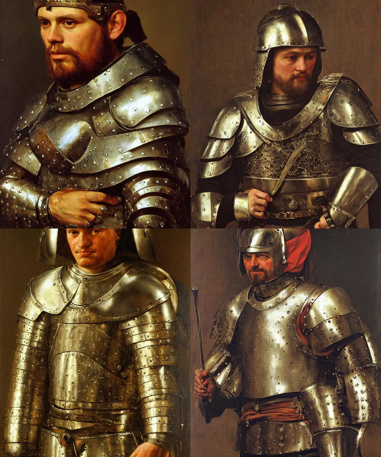 Prompt: a realist portrait of a medieval german noble in armour by andrey shishkin, highly detailed, oil on canvas