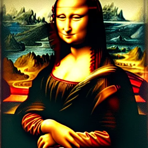 Image similar to a Mona Lisa painted by a 3 year old child with cryons,